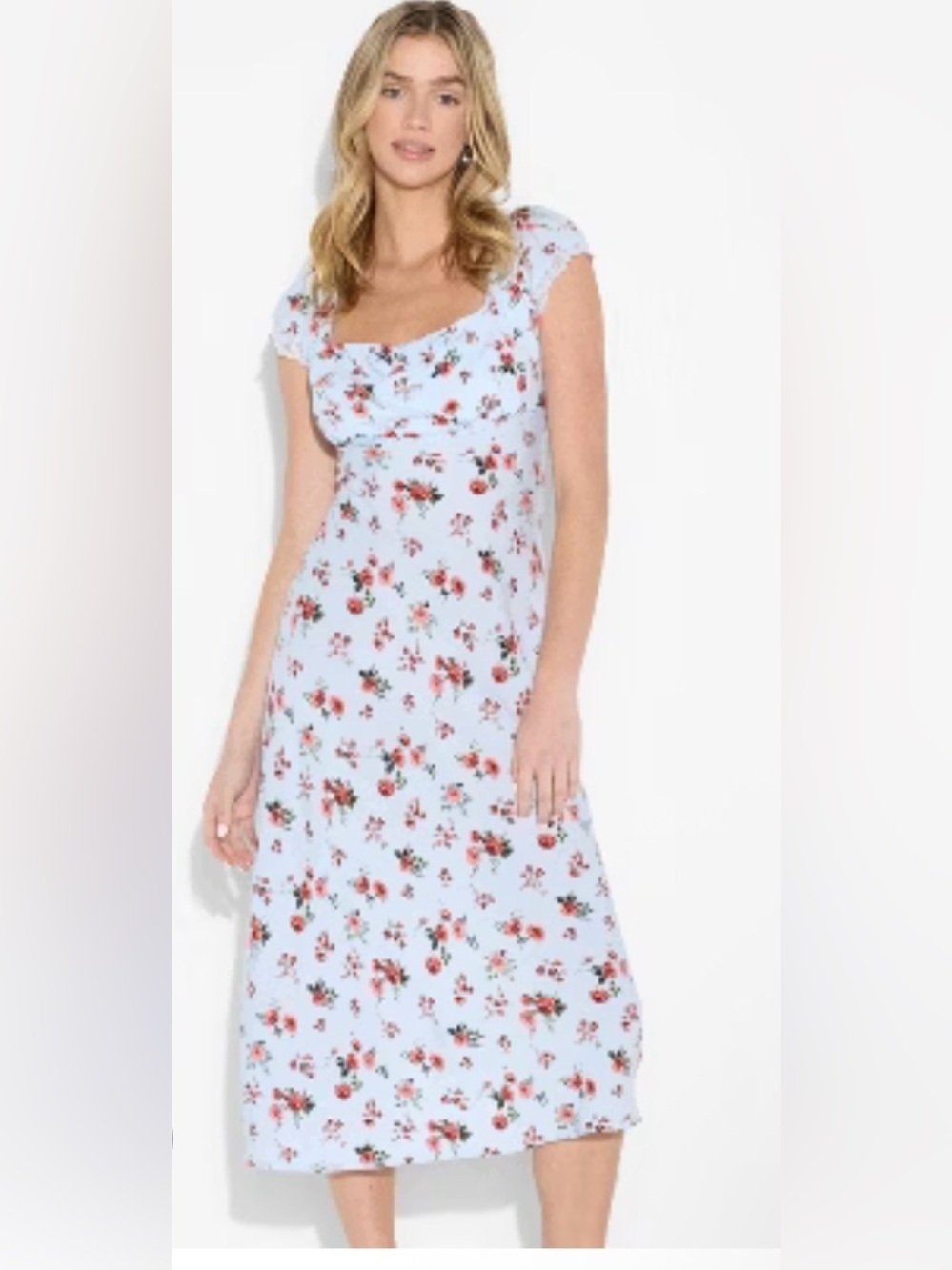 Wild Fable Blue Floral Midi Dress NWT Open Back Puff Sleeve Cottagecore Size XXS